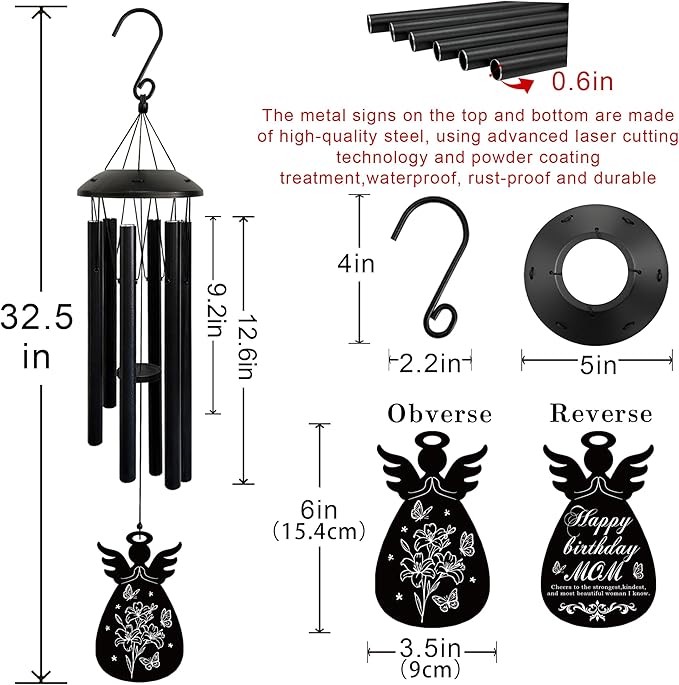 Wind Chimes for Mom - Birthday Gift from Daughter or Son, Perfect for Mother's Day, Christmas, Valentine's, Thanksgiving | Soothing Wind Bell, Gift for Mom Who Has Everything (Angel)