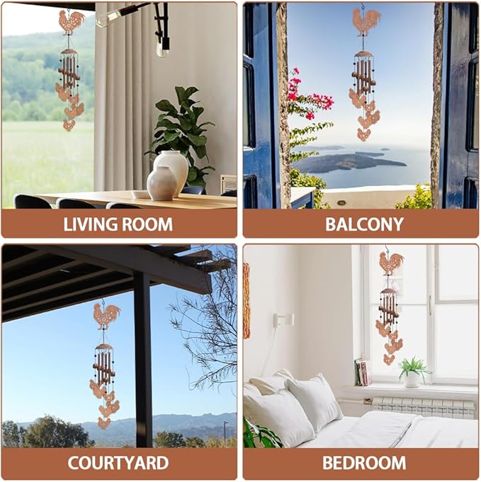 Chicken Wind Chimes for Outside Metal Windchimes Indoor and Outdoor Wind Chimes for Chicken Coop Chicken Art Hanging Decoration for Patio Garden Yard Chicken Pendant Thanksgiving Gift