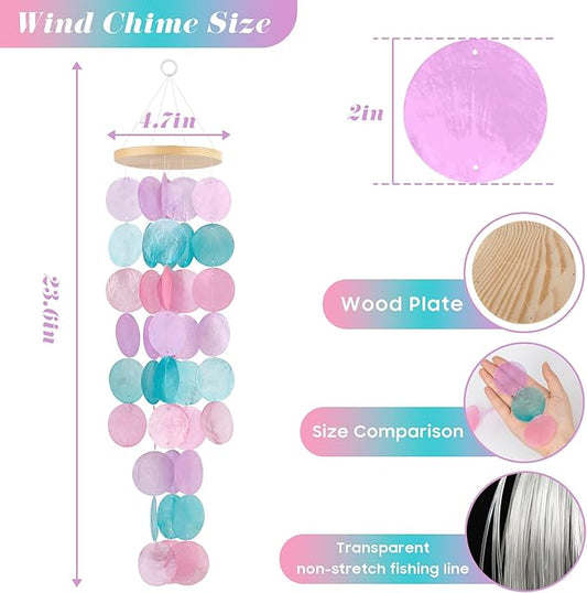 Wind Chimes for Outside - Handcrafted Purple Pink Capiz Shells Windchime Coastal Style Decor for Indoor/Outdoors, Garden Decor, Great Gift for Women, Wind Chimes Lovers and More