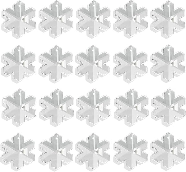 Pack of 20 Clear Crystal Snowflake Crystal Suncatcher - Rainbow Maker Hanging Crystals Prisms for Windows Hanging Ornament Chandelier Crystals Replacement Christmas Home Decor