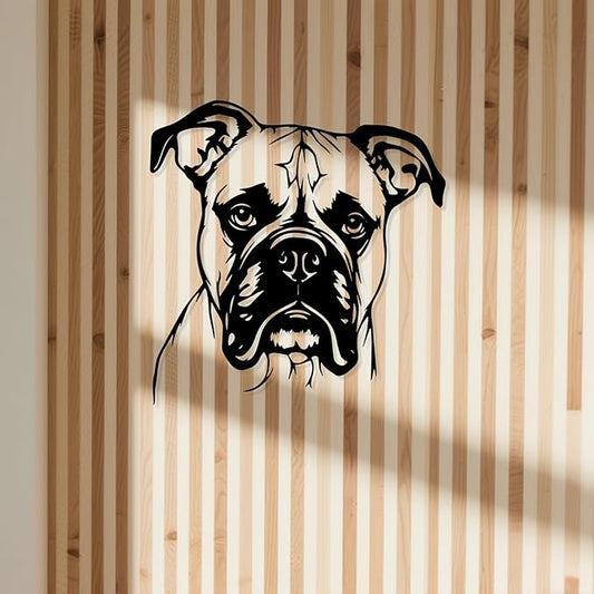 Boxer Dog Metal Wall Art - Rustproof Iron Dog Statue Mural for Patio, Fence & Wall Decor, Durable Pet-Themed Home Decoration(30cm/11.81in)