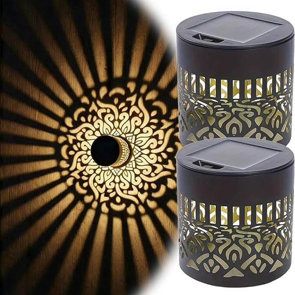 Decorative Solar Mandala Lights, Metal Solar Powered Outdoor Deck Step Wall Lights, Waterproof Solar Mandala Fence Lights Outdoor, for Garden Post Patio Backyard Yard Decor (2PCS)