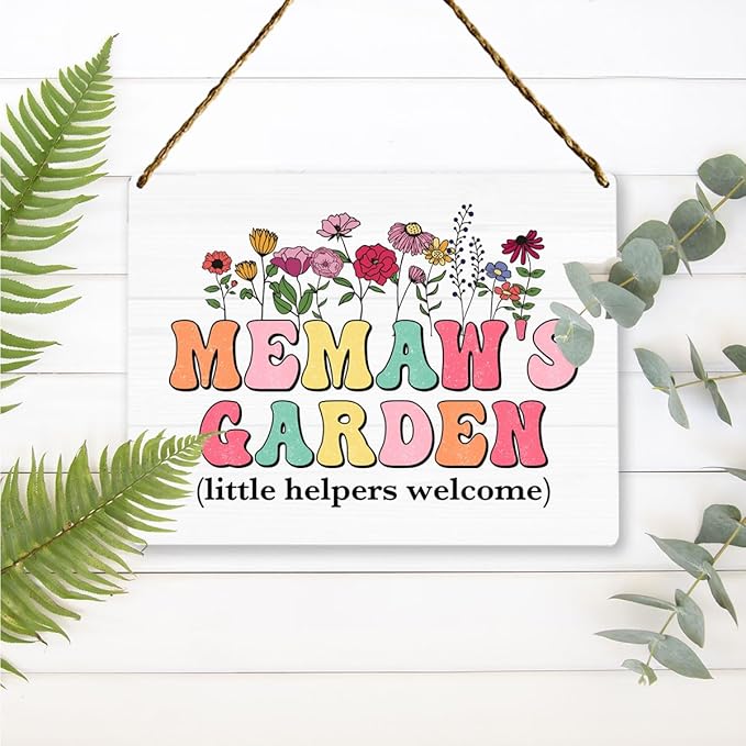 Memaw's Garden Wooden Sign Decor, Indoor Decoration Hanging Signs 8x10 Inches, Outdoor Garden Decor Yard Wall Hanging Decor Sign, Mothers Day Gifts Birthday Gifts for Mom Grandma