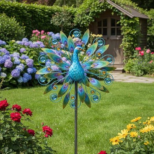Outdoor Wind Spinner 58" Metal Peacock Wind Spinner Double Peacock Wind Sculpture for Garden Yard Patio Decoration