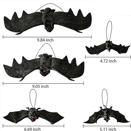 MGparty Halloween Hanging Bats 24 Pcs Realistic Scary Rubber Bats for Halloween Outdoor Indoor Yard Home Window Door Wall Decorations Halloween Party Decorations with 5 Size