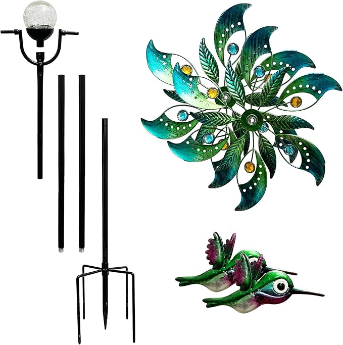 Hummingbird Solar Wind Spinner with Color Changing LED Light, Wind Sculptures & Spinners Outdoor Metal Stake Yard Spinners, Garden Wind Catcher Wind Mills, Lawn&Garden
