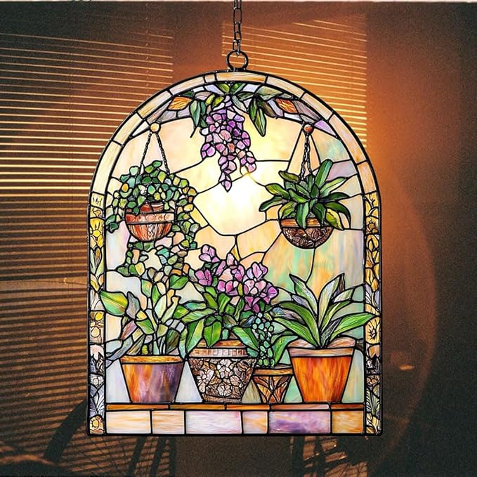 Garden Lovers Acrylic Suncatcher Stained Glass Effect Window Car Hanging Christmas Ornament Indoor Outdoor Decor Garden Sun Catcher Panel for Acrylic Suncatcher Lover for Women Mom Grandma