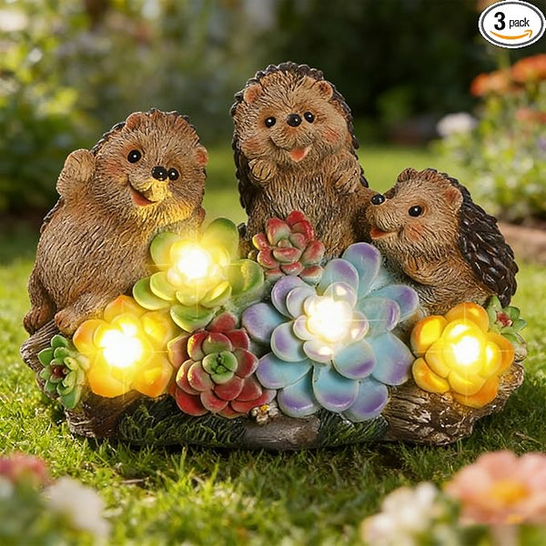 3 Hedgehog Solar Garden Statues with Succulent Animal Figurines Resin Hedgehog Decor Outdoor Statues, Ideal Decoration for Lawn Patio Yard, Gifts for Men Women