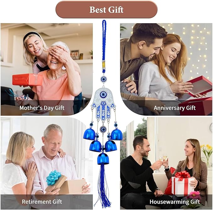 BWINKA Blue Evil Eye Hanging Decoration Ornament Metal Wind Chimes for Home Garden Gift Decoration(EYE-ZY66)