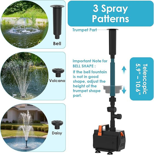 AquaMiracle Submersible Pond Fountain Pump 600GPH | Remote Controlled LED Lights | Outdoor Water Fountain Pump | 3 Fountain Patterns | for Small Ponds, Gardens, Water Feature, Bird Baths