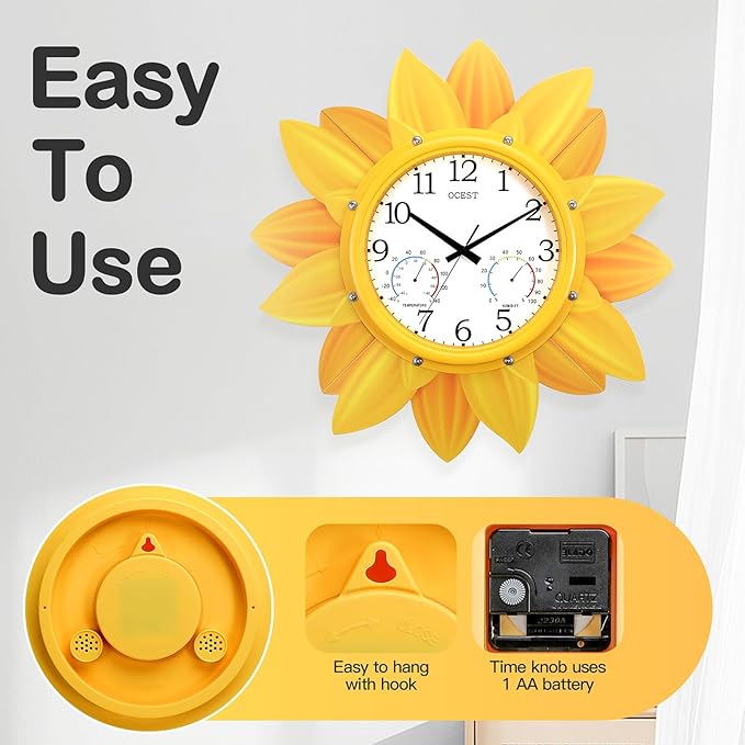 OCEST 24 Inch Indoor Outdoor Clock, Waterproof Large Wall Clock with Thermometer Hygrometer Combo, Silent Non-Ticking Battery Operated Decor for Patio Pool Porch Garden Garage