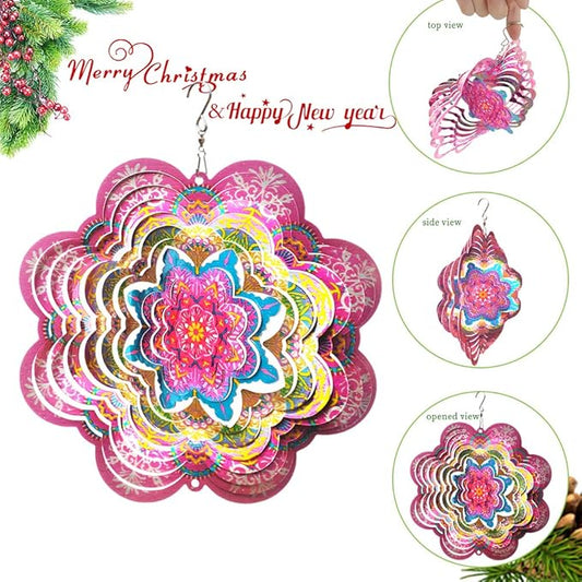 FONMY Wind Spinner 3D Stainless Steel by Laser Cut Indoor/Outdoor Garden Decoration Crafts Ornaments Kinetic Yard Art Decorations 6 inches Pink Flower Mandala Wind Spinners