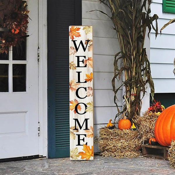 Fall Porch Sign Autumn Maple Leaf Welcome Sign Vertical Standing Sign For Front Porch Decor Farmhouse Wall Hanging for Patio Yard Party Indoor Outdoor Thanksgiving Decoration 47.2"H