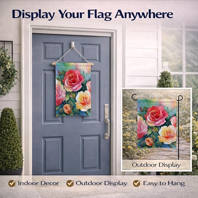 Caroline's Treasures Oklahoma Roses in Watercolor Garden Flag Mailbox Flag Decorative Yard Flag Banner Outside Patio Artwork Yard Flower Beds, Garden Size, Multicolor