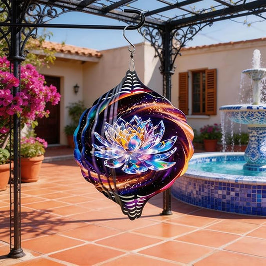 10x10 Crystal Lotus Flower Spinning Wind Chime Rainbow Galaxy Wind Spinner Outdoor Garden Decor Crystal Chimes Mother's Day Housewarming Gift