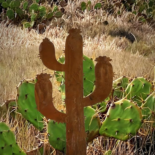 Rusty Metal Cactus Garden Stake, Iron Art Outdoor Decor, Rust Color Cactus, Suitable for Yard Decoration, Garden Ornament