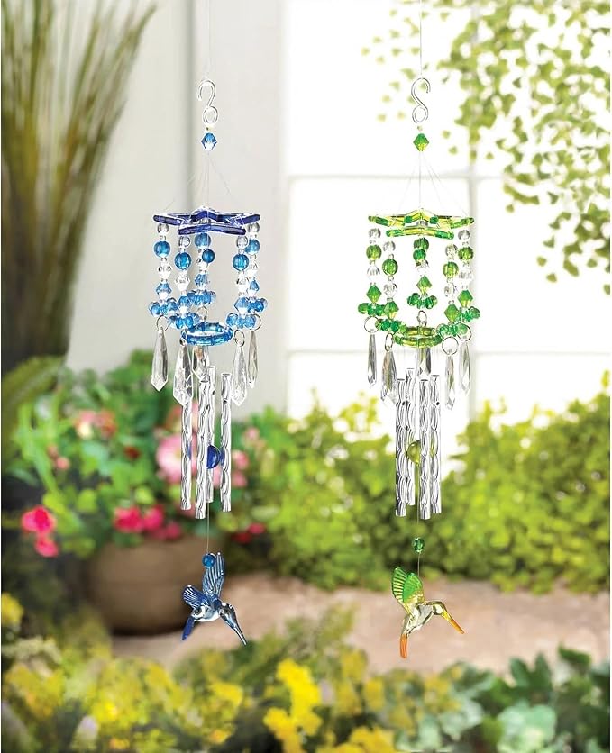 Gifts & Decor Leafy Green Hummingbirds Acrylic and Metal Wind Chime