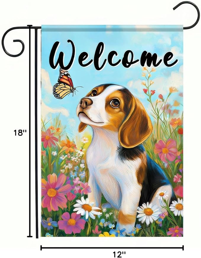 BlissYard Welcome Garden Flag Double Sided 12x18 Inch Cute Beagle Dog Flowers Seasonal Spring Small Flags For Outside Outdoor Decor Yard Farmhouse Holiday Spring Summer Decorations Yard Flags
