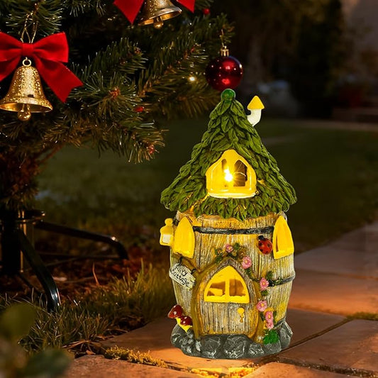 Fairy Garden House with Solar Light, Outdoor Figurine Lights Garden Statues,Yard Decorations Outdoor Fairy Garden Accessories,Decor Gifts for Mom Women,12 Inches, Huge Fairyland House