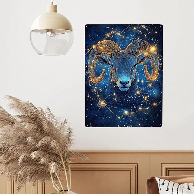 Aries of the Zodiac Signs,Metal tin sign,Exquisite plaque poster wall art decor,for living room,cafe,Yard,Patio,Bedroom,pub,club,Charming Artwork for Astrology Lovers,12x16 inch