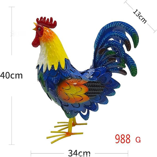 Metal Rooster Decor, Chicken Animal Yard Art Lawn Ornament Figurines Artwork for Outdoor, Patio,Backyard and Home Kitchen Decoration (Blue)