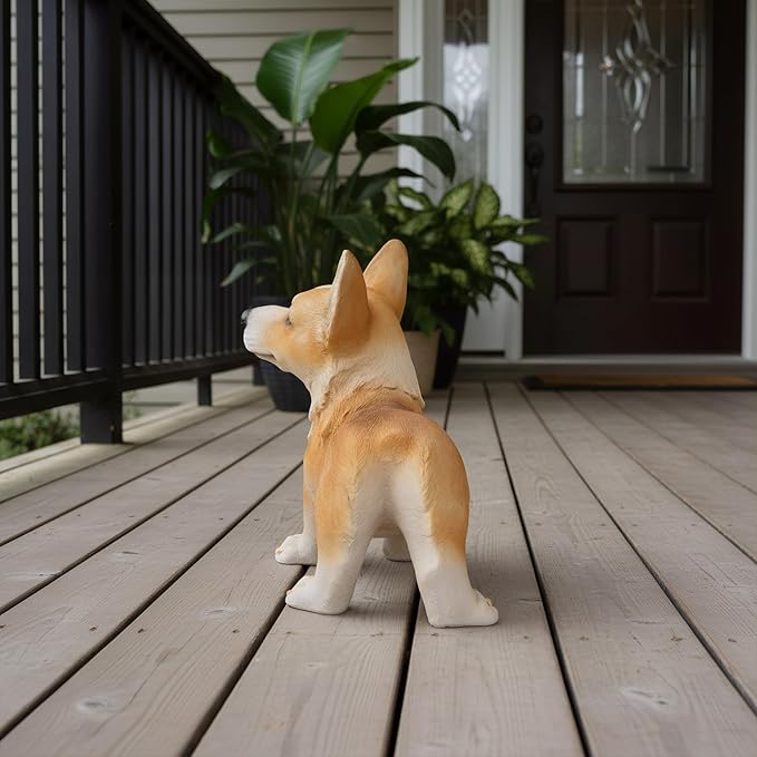 Elenon Dog Garden Statue Decorative for Yard, Brown Corgi Figurines Home Lawn Decor, Patio Kitten Tuxedo Statues Pets Memorial Ornament for Dog Lovers