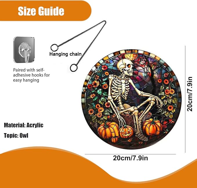 Skull Window Decor, Luminous Acrylic Suncatcher Hanging Ornaments, 7.9'' Colorful Home Decor, Halloween & Christmas Decoration Gifts