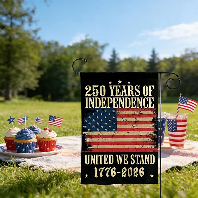 1776-2026 250th Anniversary USA Garden Flag, 4th of July Garden Flag for Outside, 12x18 Double Sided Outdoor Decoration for Independence Day, Red White Blue American Flags, Patriotic Banner for Yard