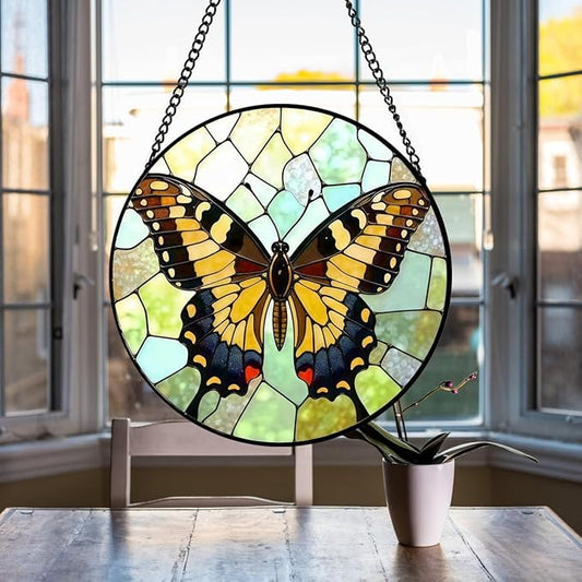 Butterfly Sun Catchers Indoor Window - 8 Inch Stained Glass Window Hanging - Stained Glass Suncatcher - Suncatchers for Windows Hanging - Decoration for Home Garden Mother's Day Birthday Gifts for Mom