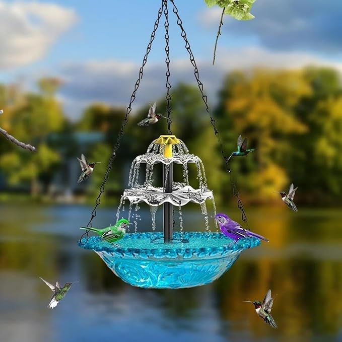 Solar Powered Hanging Bird Bath Fountain, Hanging Bird Bath Fountains Solar Power, Solar Cascade Hanging Birdbath, Tiered Cascade Solar Water Fountains (A Purple)