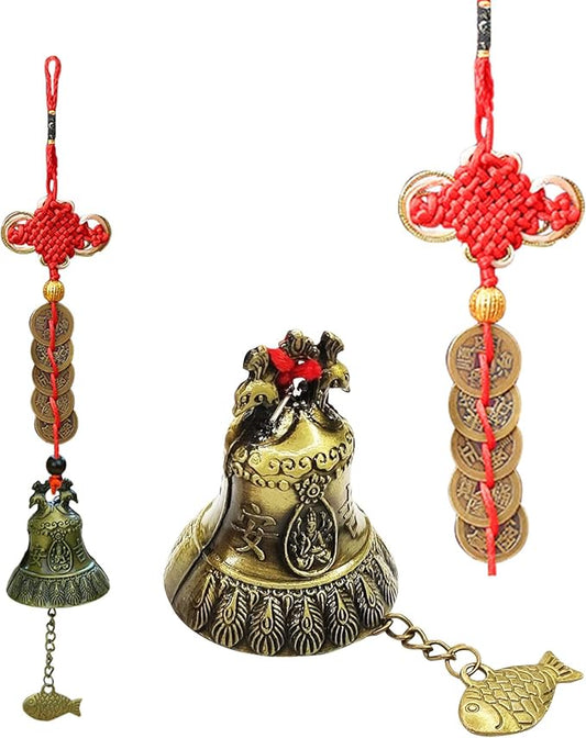 Feng Shui Bell for Wealth and Safe, Chinese Decor, Pendant Coins for Success, Protect Peace and Ward Off Evil, Can Be Used as Wind Chimes, Car Interiors, Home Decorations