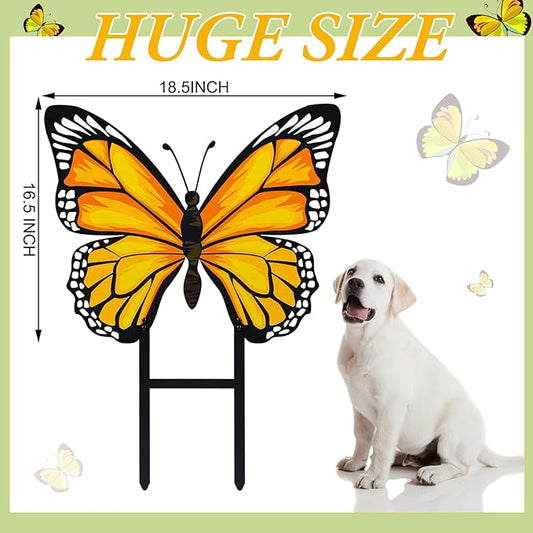 1 Pcs Spring Metal Butterfly Garden Stakes Decor 16.5 Inch Decorative Yellow Butterfly Yard Stake Outdoor Insect Decor Metal Garden Art Ornaments for Patio Porch Lawn Backyard