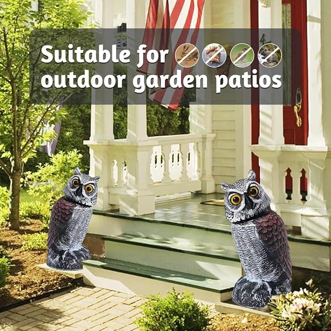 KKY 2 Packs Fake Plastic Owl Bird, Garden owl Statue,Can Repel Pigeons Away from The House, Garden, Pool. (Black 2pc)