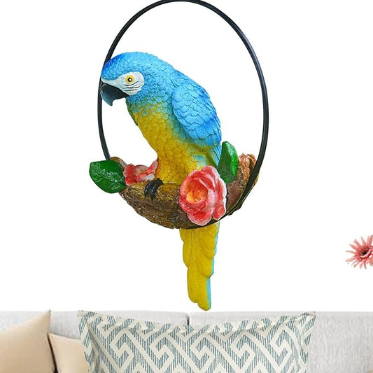 Hanging Parrot Statue Outdoor,Parrot Sculpture Decor for Outdoor Decor, Bird Decoration with Iron, Parrot Statue for Tree Lawn Garden Porch, Landscape Ornament