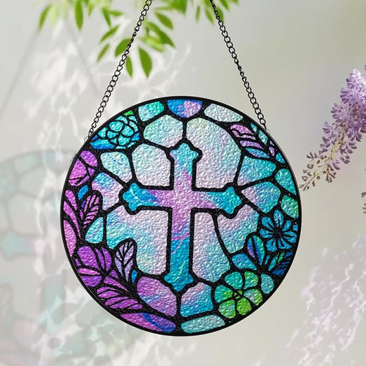Sun Catcher Stained Glass Window Hanging 8 inch Suncatcher Wall Art Home Decor Sun Catchers Decoration for Garden Home Housewarming Gifts