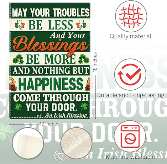 St Patricks Day Irish Blessing Garden Flag Lucky Shamrock Irish March Garden Flag Happy St Patricks Day Double Sided Outdoor House Flag for Outside Yard Decorations 12×18 Inch
