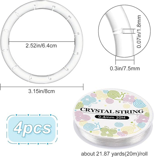 GORGECRAFT 4 Pack Wind Chime Supplies - Top Ring Transparent Top Circles with Elastic Thread for Outdoor Home Garden Patio