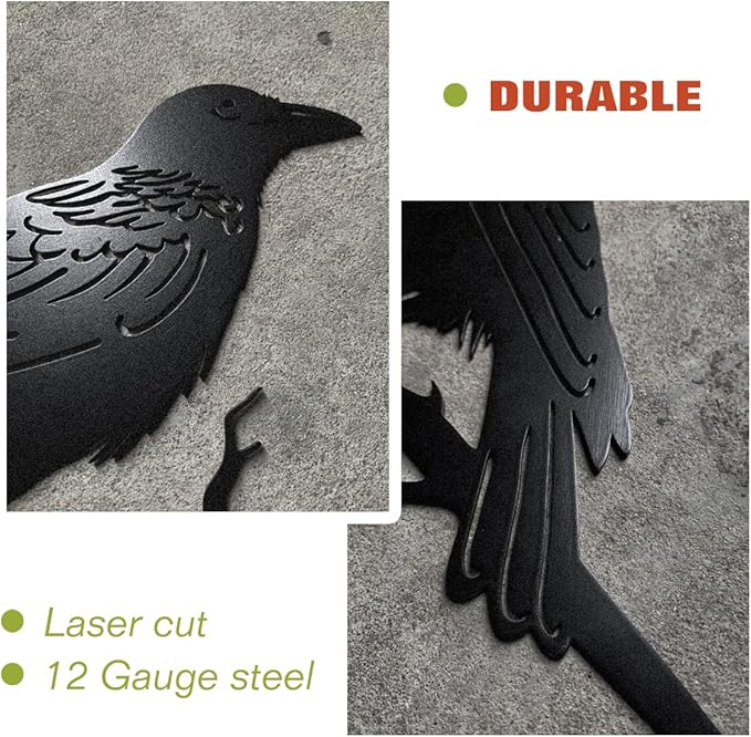 OULYDEKO Raven Decor,Metal Birds Yard Decor,Metal Yard Art Outdoor and Garden,Tree Decorations Outdoor,Yard Animals,Black Crows Halloween Decor