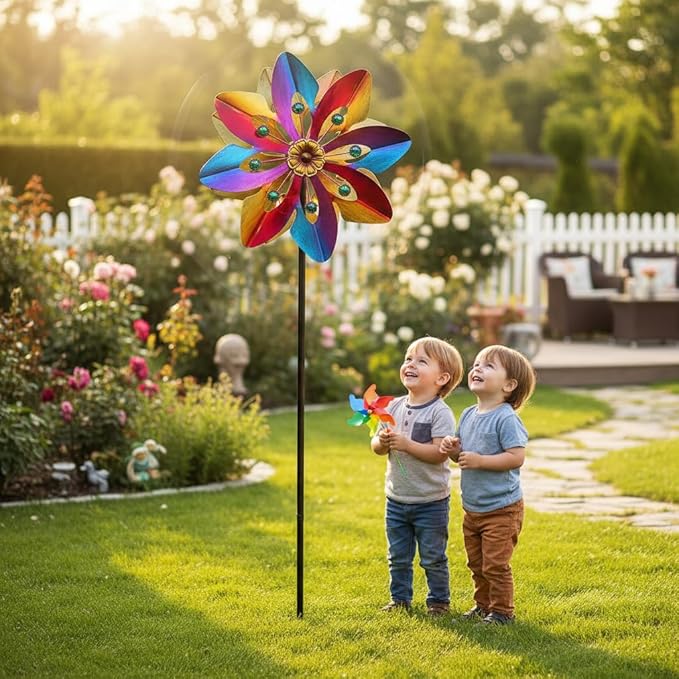 13" Metal Wind Spinner Outdoor - Kinetic Wind Sculpture with Metal Stake, Art Decor for Garden, Yard, Patio, Lawn - Ideal Gift for Family & Friends
