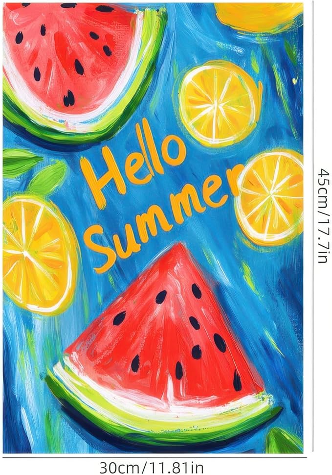BlissYard Hello Summer Garden Flag Double Sided 12 x 18 Fruity Watermelon Lemon Juice Small Decorative Farmhouse Yard Seasonal Decor Outdoor Outside