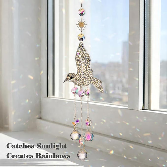 Hummingbird Crystal Suncatcher for Window Hanging, Rainbow Maker Prism Ornament with Hook, Sparkling Sun Catcher Decor for Home, Patio, Garden, Bird Lover Gift (Crystal Ball)