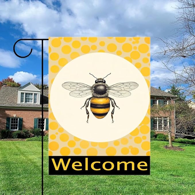 Gkyygk Welcome Yellow Bee Garden Flag 12 x 18 Inch Double Sided Welcome Banners Farmhouse Holiday Outside Decor Burlap Yard Flag