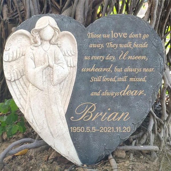Personalized Garden Memorial Stones for Loved Ones Outside, Angel Memorial Stones Plaques Engraved with Name - Customized Grave Plaques Headstones for Cemetery(Heart)