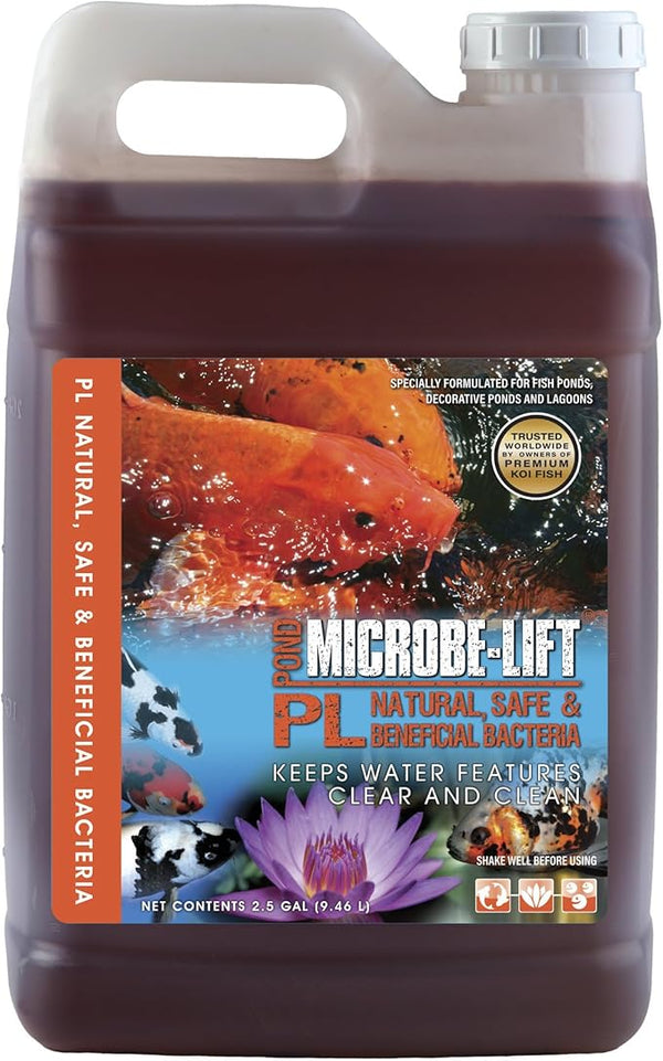 MICROBE-LIFT PL Pond Bacteria and Outdoor Water Garden Cleaner, Safe for Live Koi Fish, Plant Life, and Decor, 2.5 Gallons