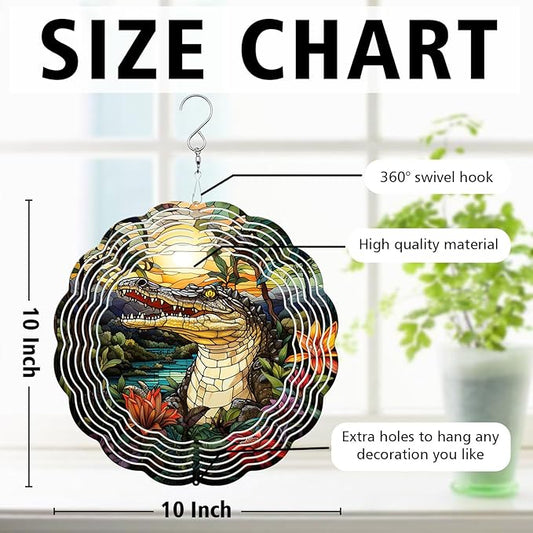 Crocodile Wind Spinner, Crocodile Stained Glass Wind Spinner, Wind Sculpture Crocodile Wind Spinners for Garden Patio Yard Decor