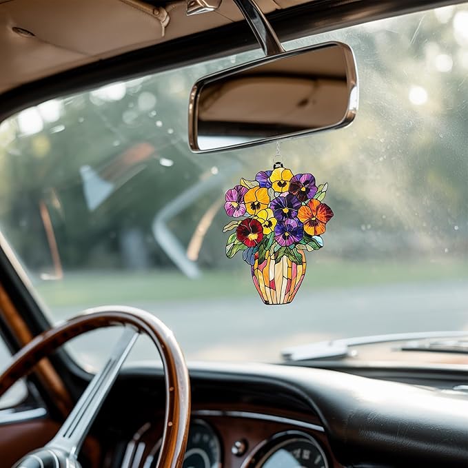 Pansy Bouquet Flower Acrylic Suncatcher, Flower Suncatchers for Window Hangings, Stained Glass Effect Garden Decor, Gift for Mother's Day, Mom, Grandma, Wife, Women