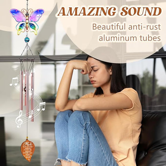 Butterfly Sympathy Wind Chimes for Loss of Mom,Memorial Gifts for Loss of Mom,Loss of Mother Sympathy Gifts,Bereavement Gift Ideas,Windchimes Outdoors