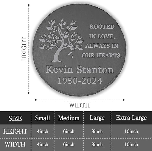 Memorial Garden Stone, VAPCUFF Memorial Stone, Personalized Memorial Gifts Sympathy Gifts for Loss of Loved One Bereavement Gift for Loss of Father Mother - Rooted in Love Always in Our Hearts - Round