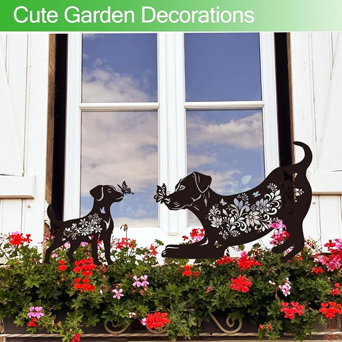 Dog Garden Stake Outdoor Yard Decor – Set of 2 Metal Labrador Lawn Ornament, Cute Labrador Lover Gift for Women Men, Weather-Resistant Dog Silhouette Statues Yard Art for Patio