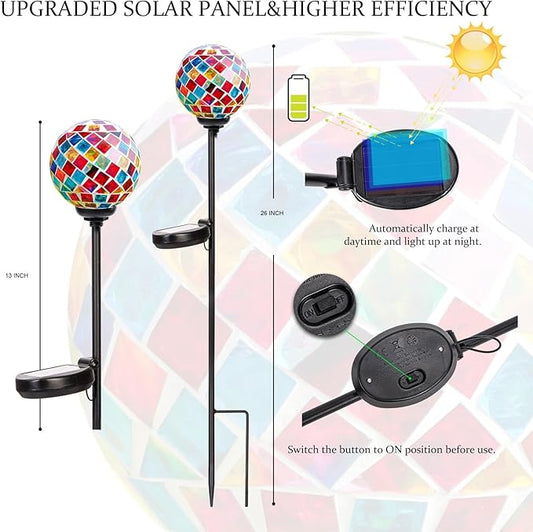 VCUTEKA Solar Garden Lights - Mosaic Solar Lights Outdoor Decor Pathway Light Waterpoof LED Stake Light for Landscape Lawn Patio